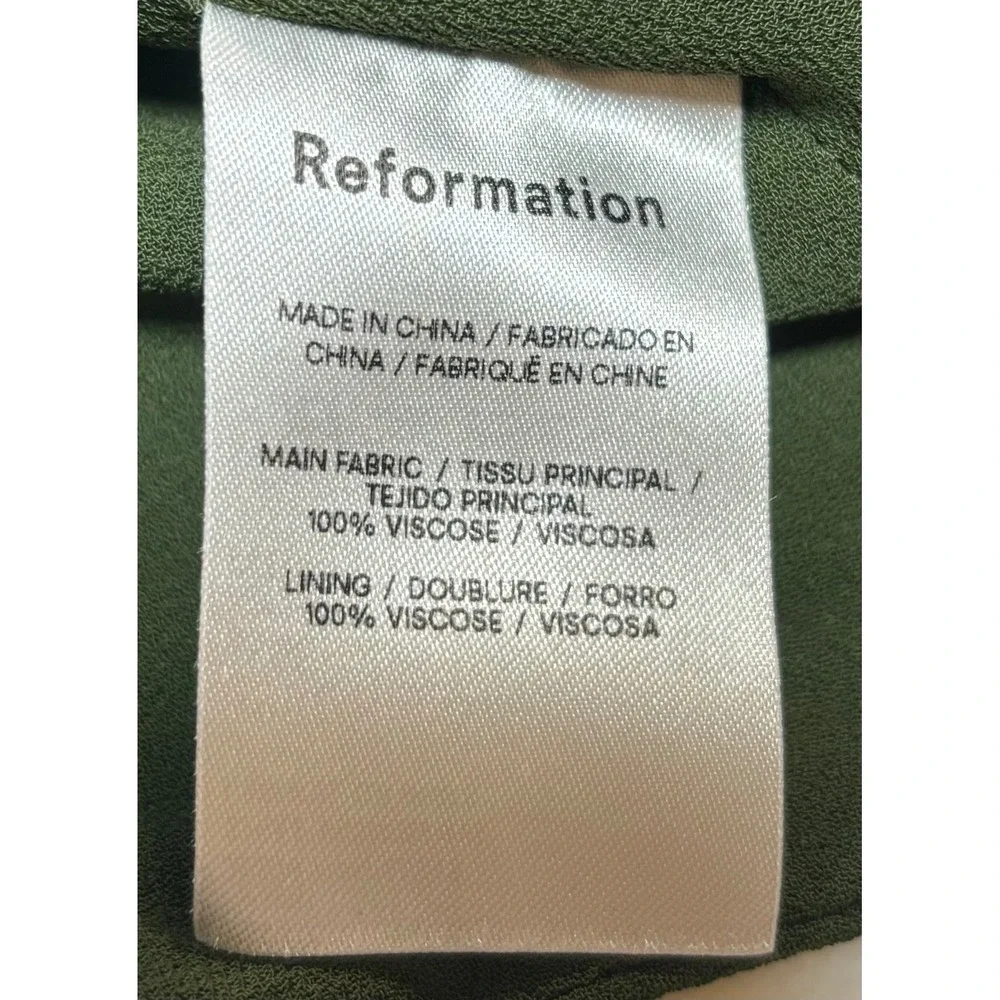 Reformation Top Women's Olive Green New With Tags Puff Sleeve Tie Cuff 8